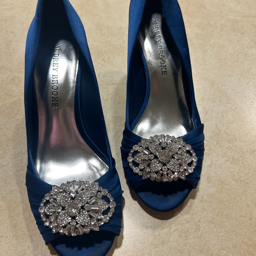 Audrey Brooke Blue and Silver Heels with Crystal Brooch